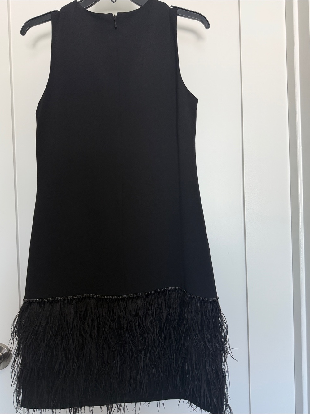 Tahari ASL Black Sleeveless Feather-Hem Shift Dress - Picture 3 of 3
